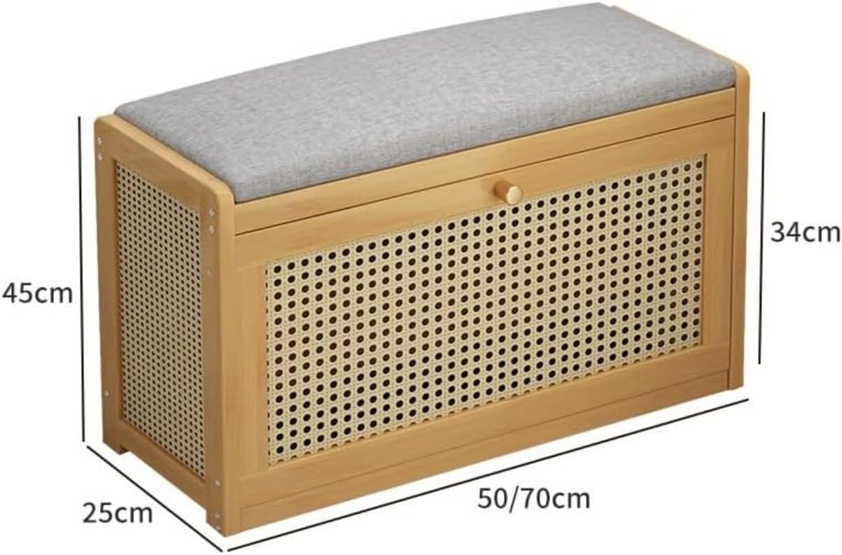 玄関ベンチ シューズベンチ 天然竹製 模造籐編み 二段式靴収納