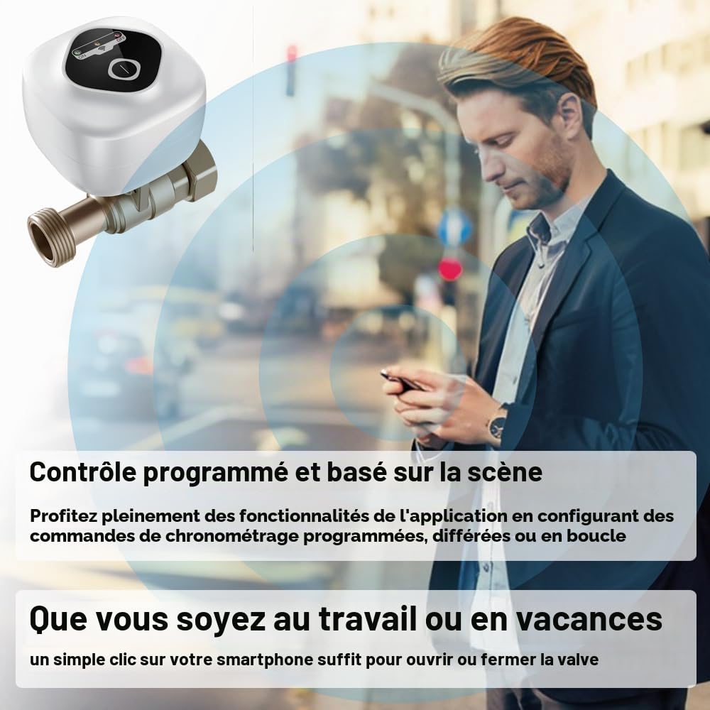 Vanne à Boisseau sphérique Intelligente WiFi, Prise en Charge de la vanne d'arrêt Automatique de l'eau, contrôle par Application, 3 Modes de synchronisation, Alarme de Fuite d'eau et de gaz