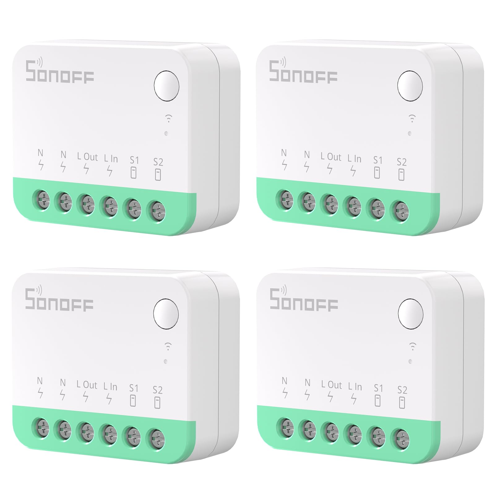 SONOFF SONOFF MINIR4M Smart Alexa Schalter 4 Stück - 2 Wege Wlan Lichtschalter Relais Modul Supports Matter, Funktioniert mit Apple Home, Alexa & Google Home, Fernbedienung über eWeLink App