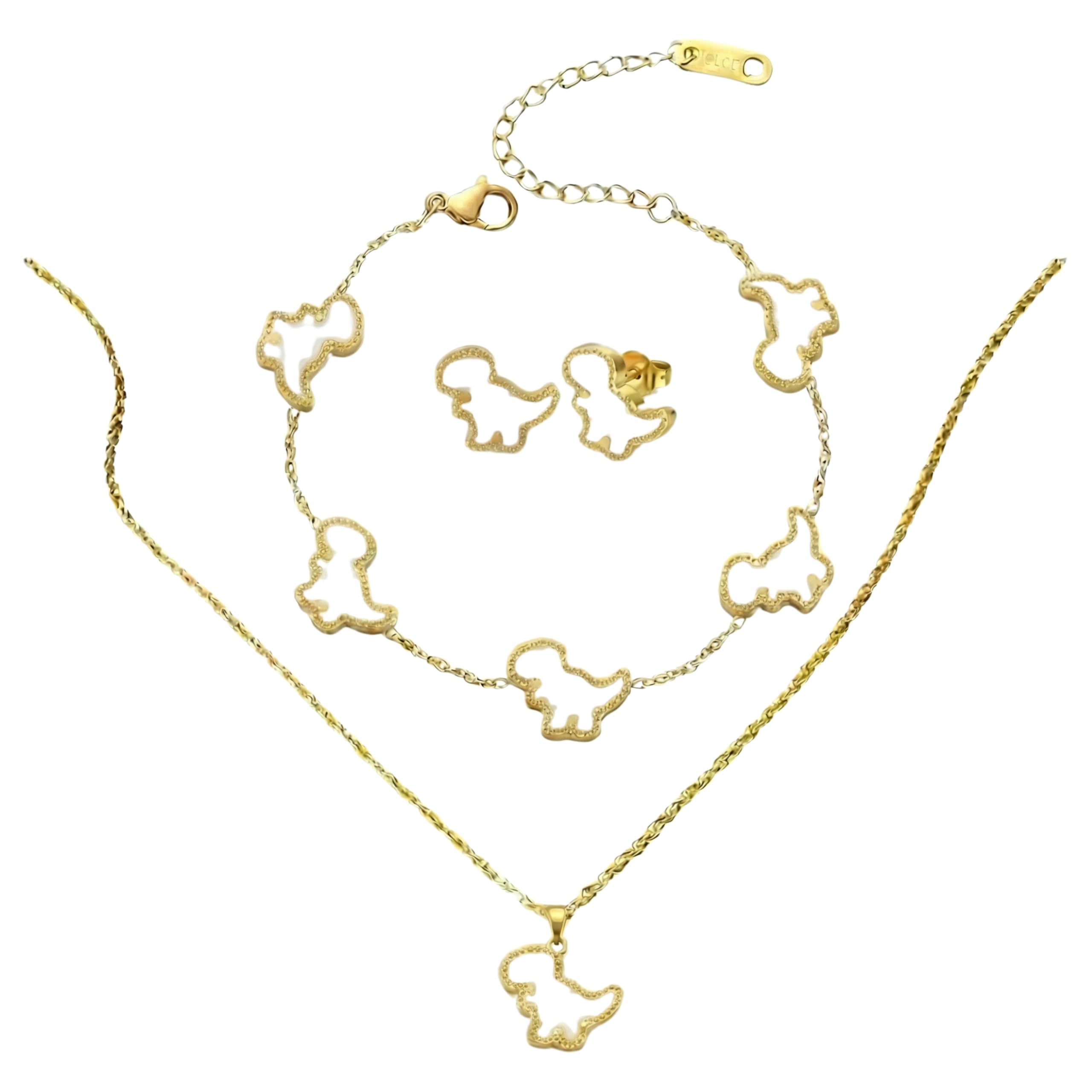 four leaf clover 18K gold plated Jewelry set Jewellery set for women, comes with a cute keychain in a Julie & Co neat gift box. (Gold - White, Heart Pendant)