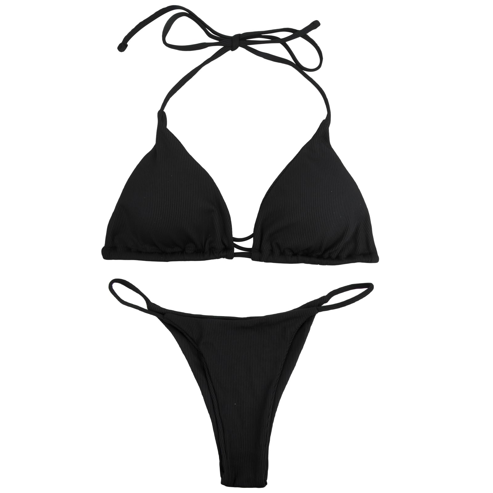 Wisebom Mujer de Bikini Sets Tiras Ajustable de Bikini Traje Conjunto Bañador Halter Traje de Baño Dos Piezas con Relleno （Negro）