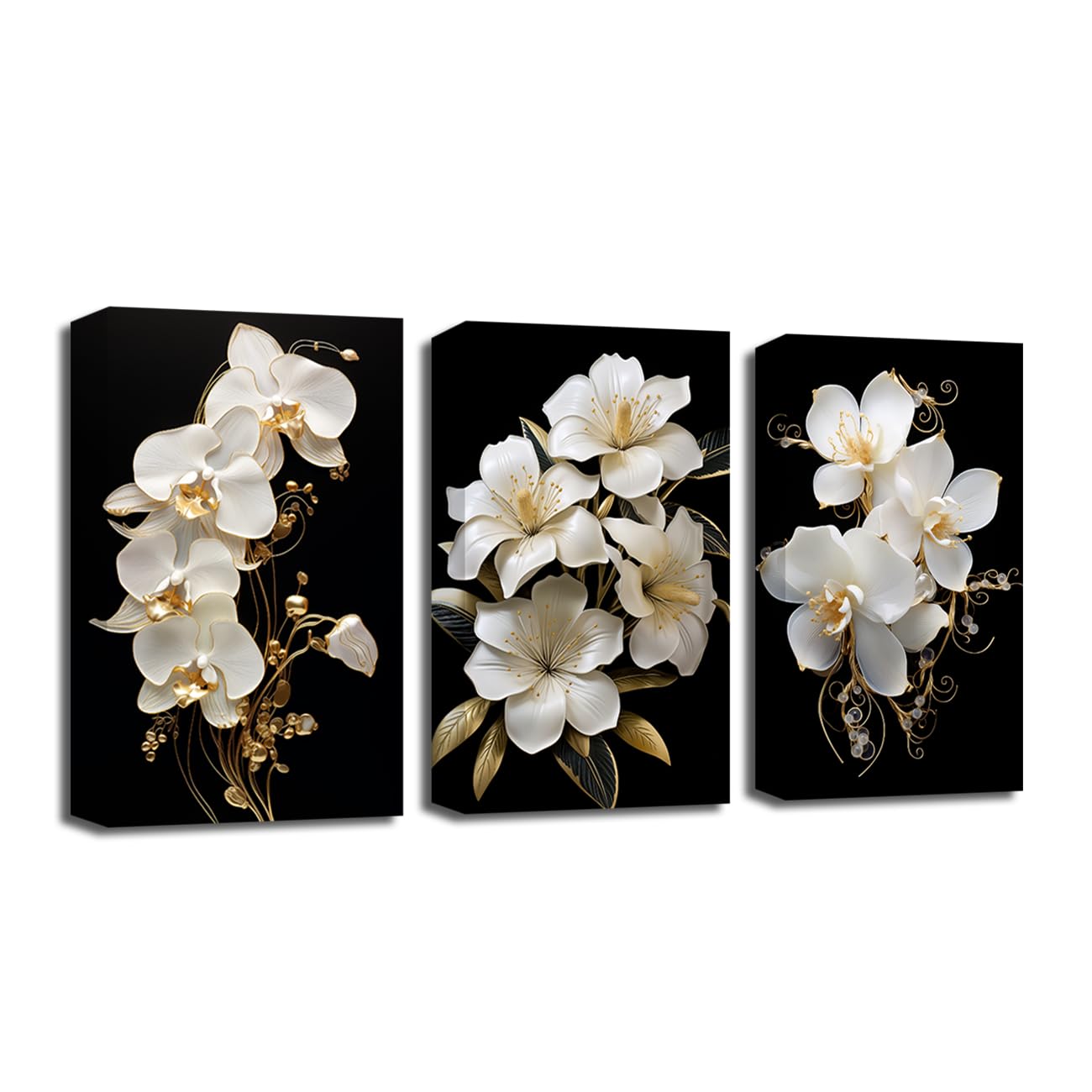 CXHOSTENT White Flower Canvas Wall Art 3 Piece Lily and Orchid Floral Painting Abstract Flowers Picture Prints Elegant Blossom Bedroom Wall Decor (Floral-1, 50.00 x 70.00 cms x 3PCS) โ image 1