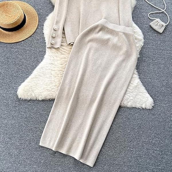 DUOTCYELE Abito in Due Pezzi Maglione Lavorato A Maglia - Set Casual Lavorato A Maglia in Due Pezzi Set Maglione Streetwear Autunnale Dolcevita Pullover A Maniche Lunghe Gonna Divisa Slim Fit