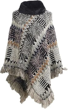 Knitted Cape for Women with Fringes Knitting Poncho Colorful Ladies Ethnic Autumn Winter Cape Warm
