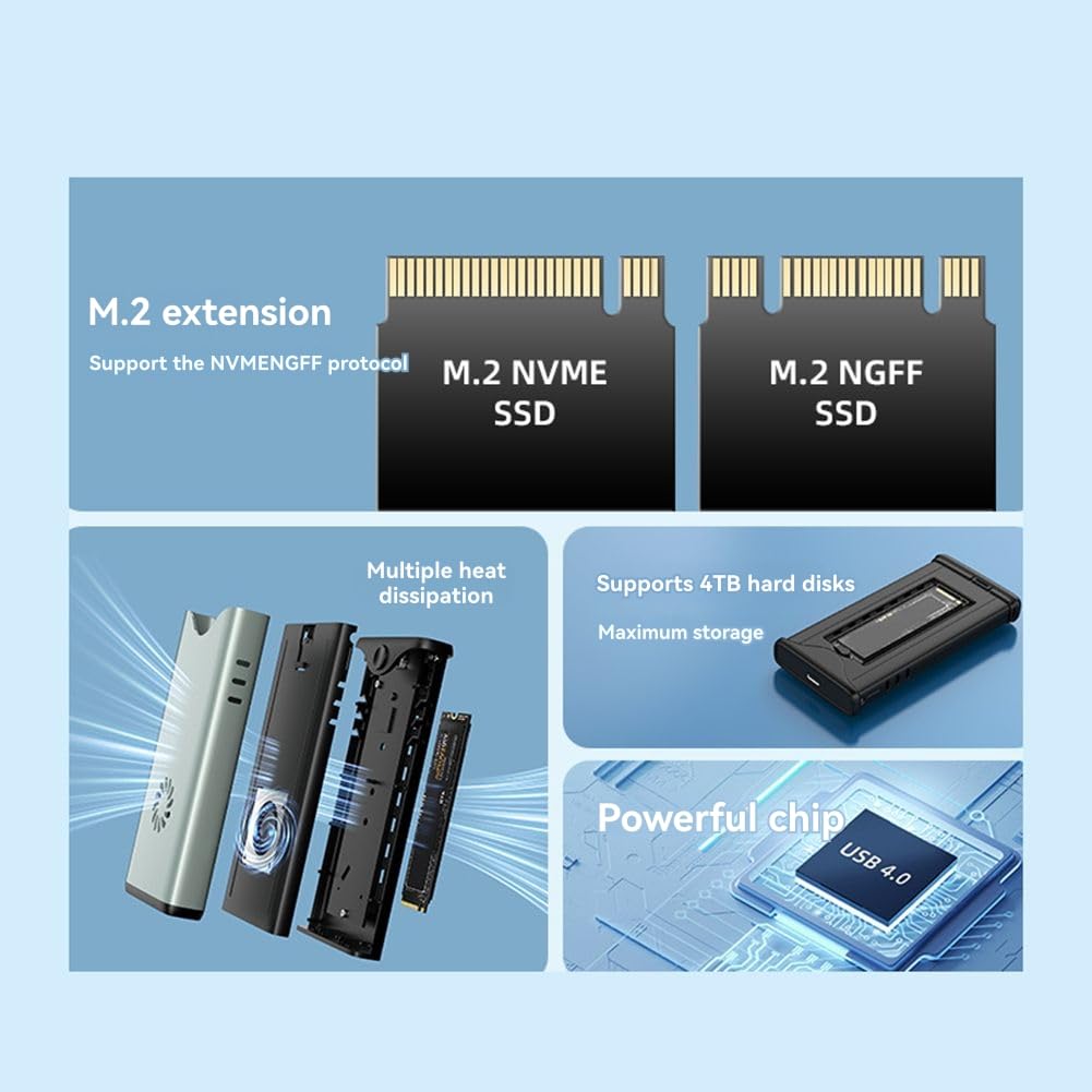 Obudowa Dysku Twardego SSD 40 Gb/S Turbo Fan Wydajne Rozpraszanie Ciepła Obudowa Dysku M.2 NVME Dual Protocol USB4.0