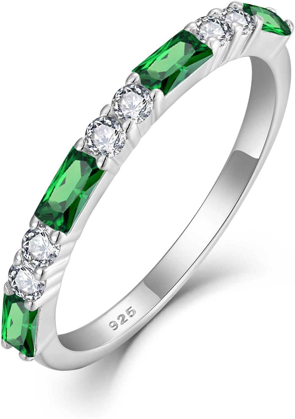 925 Sterling Silver Stackable Birthstone Ring for Women Eternity Baguette Gemstone Ring for Her Size 5-10