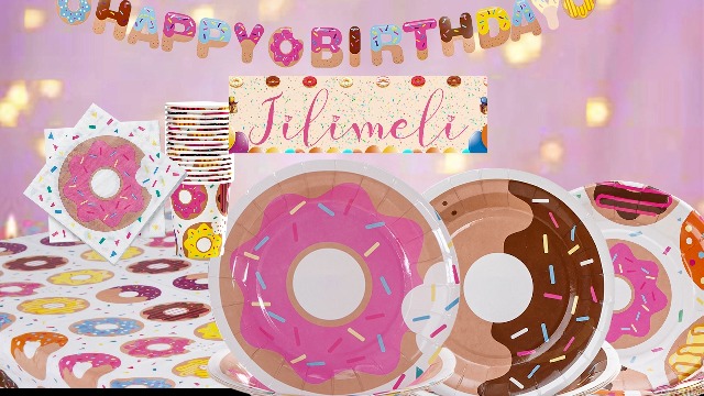 Donut Babyparty-Dekoration – Rosa Geschenktüte Mit Papier & Karte