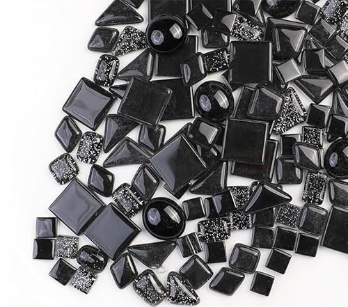 200g Carreaux de Mosaïque en Cristal Tesselles en Verre, Colorées Irrégulière Morceaux de Mosaïque en Verre pour Loisirs Créatifs, Décoration(Noir)