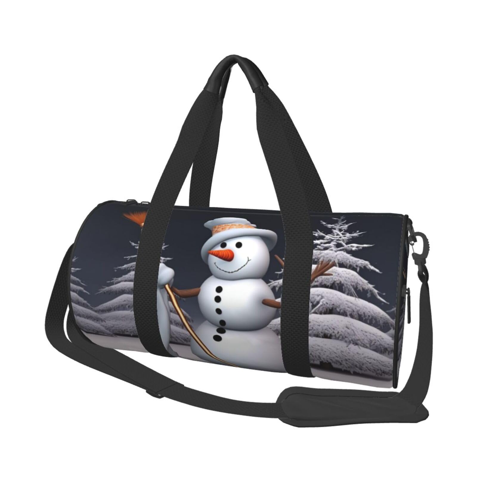 Sac de voyage rond bonhomme de neige noir pour gym et fitness en taille unique - 8