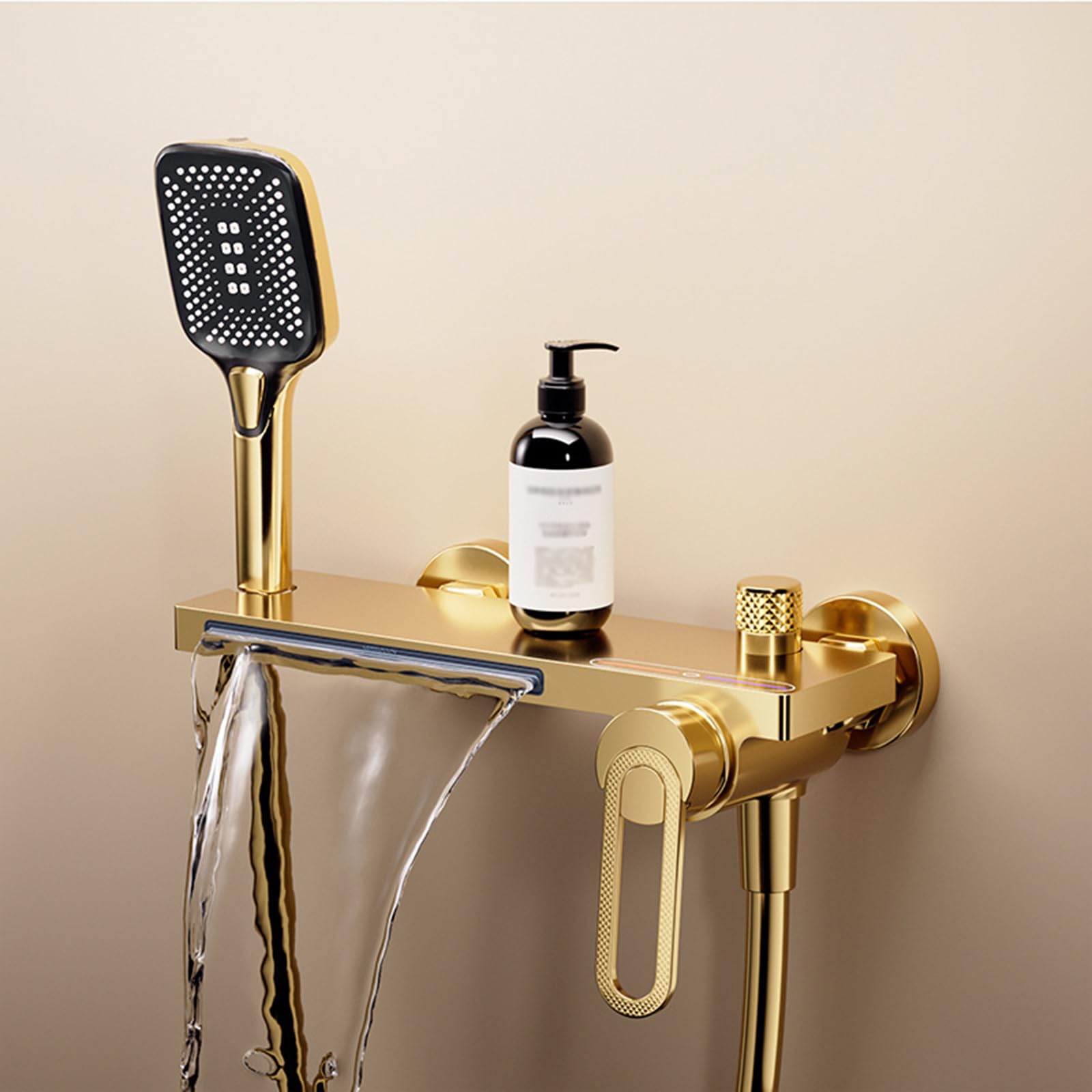 SBCGFY Wall-Mounted Waterfall Bath Taps With Shower Attachment - Chrome, Gold & Black Bathroom Mixer Taps For Tub Filler - Stylish & Functional Shower Faucet Set,Gold