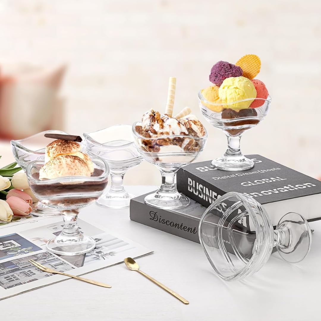 Coppe di Vetro per Gelato Confezione da 6 - Vetro Resistente e Trasparente, Lavabile in lavastoviglie, Design Moderno, Bicchieri per Dolci, Dessert e Frutta - Ideali per Eventi, Cene e Uso Quotidiano
