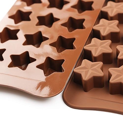 Miniatura 2 de homEdge Molde de chocolate con forma de estrella de 15 cavidades, juego de 4 moldes de silicona antiadherentes para gelatina de chocolate y