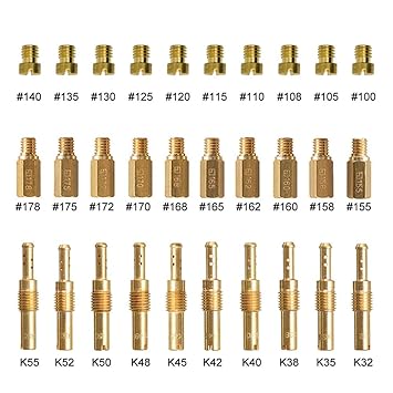 20 Pcs Carburetor Main Jets and 10 Pcs Slow Pilot Jets for Keihin OKO KOSO CVK PE PWK Carb, Brass Jet Kit