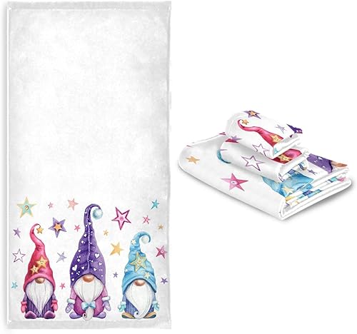 Miniatura 7 de ALAZA Juego de toallas de baño, gnomos de Navidad con estrellas, toallas de 3 piezas, 1 toalla de baño, 1 toalla de baño, 1 toalla de mano, juego de