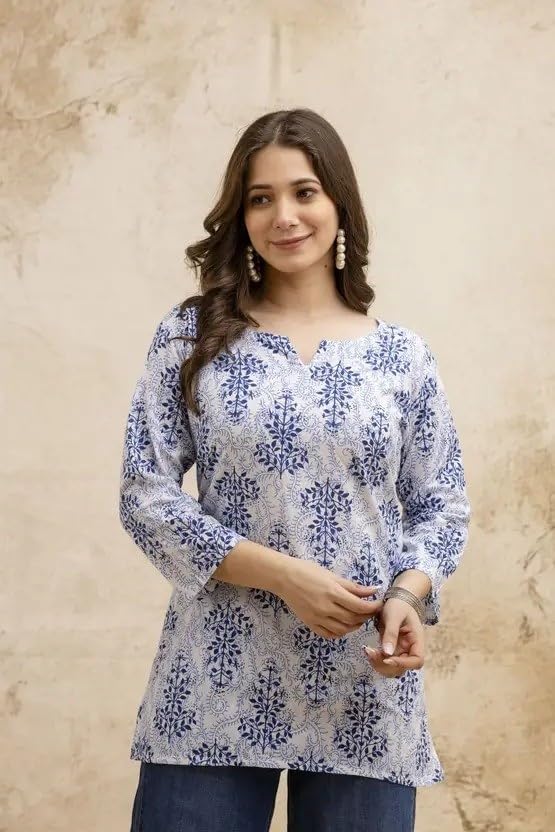Image of Women's Short Kurti in Multicolor Rayon Cotton Blend | Ladies Ethnic Tunic | Office