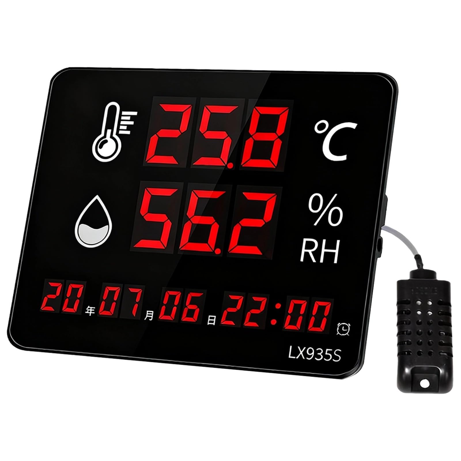 Monitor de temperatura alta y baja con sonda e higrómetro de 6.6 pies, pantalla digital LED grande, alertas visuales audibles, lecturas precisas