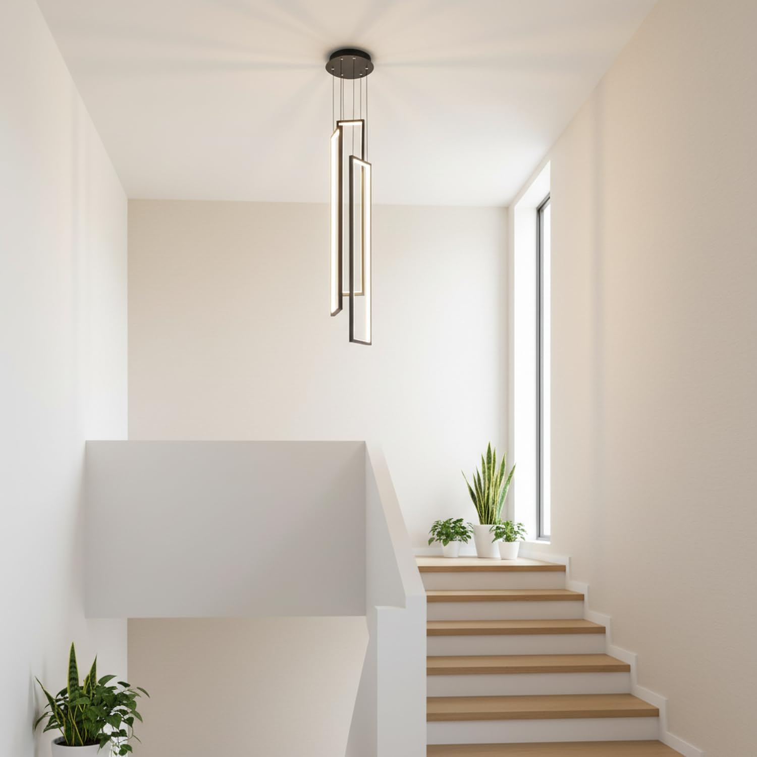 Modern Chandelier 3 Lights LED Black Kitchen Island Pendant High Ceiling Hanging Lamp for Living Dining Room Foyer Stairs Restaurant Remote Dimmable 33.4" H x 5.9" W