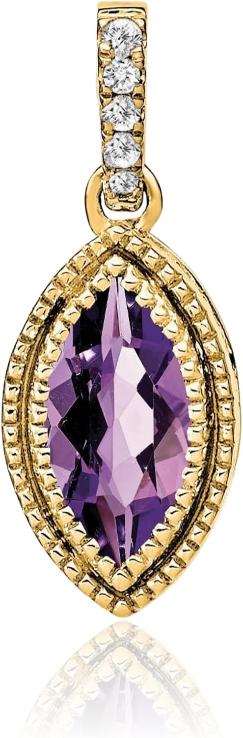 IceCarats 14K Solid Yellow Gold 0.37 carat Purple Amethyst Diamond Solitaire Small Beaded Petite Pendant Necklace 16.65mm 5/8 inch Marquise Cut, Natural For Her