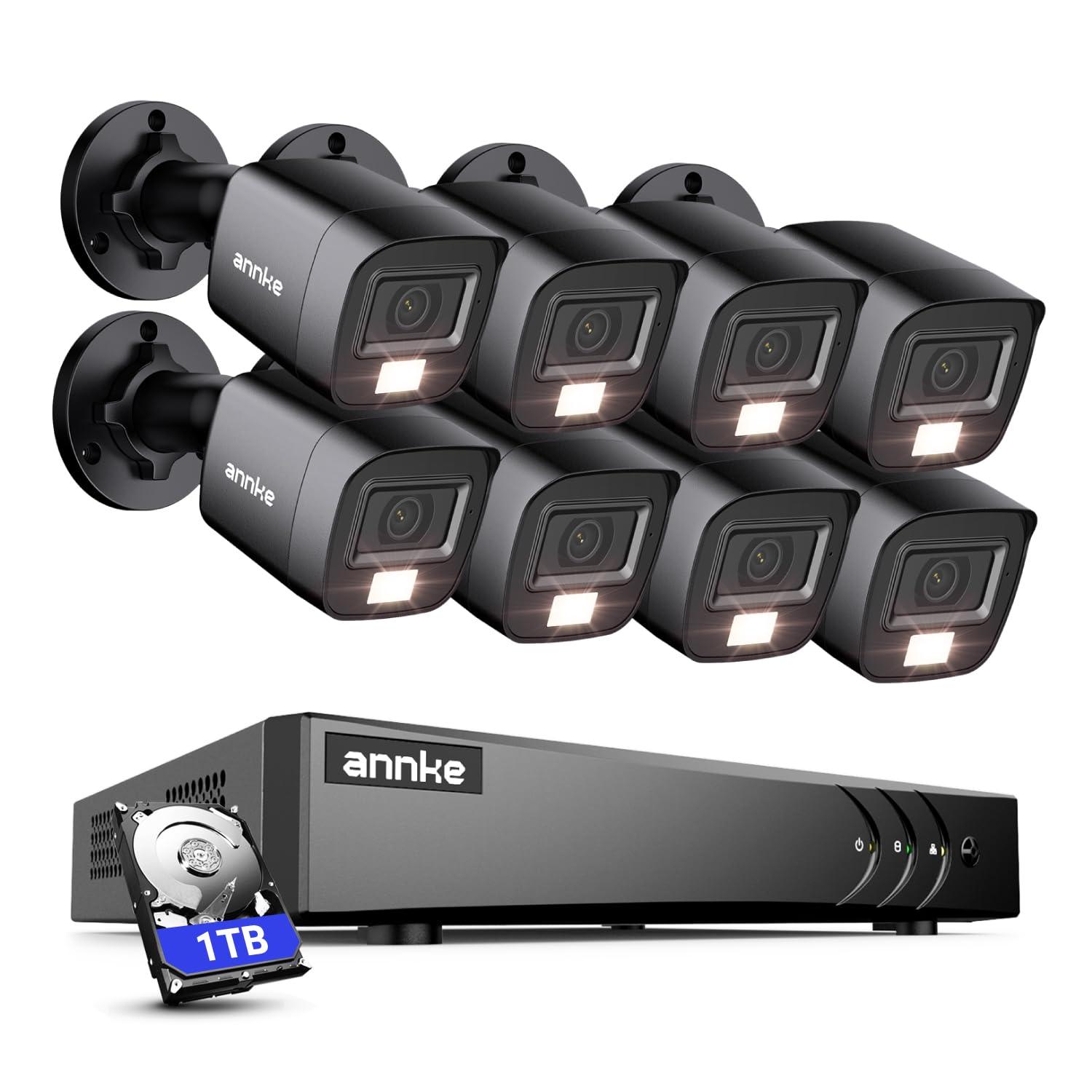 ANNKE 8 Channel 3K Lite Security Digital Video Recorder with 1TB Hard Drive, 8 Pack 1080P HD TVI Home Security Camera Outdoor Indoor