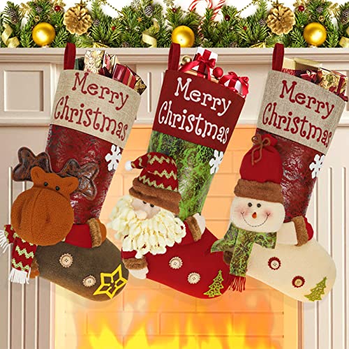 ORSJA Weihnachtsstrumpf 3er Set, 18.9" Große Nikolausstrumpf Personalisiert 3D Handgefertigt Nikolausstiefel Zum Befüllen und Aufhängen, Weihnachten Geschenktüten für Weihnachtsdeko Cover