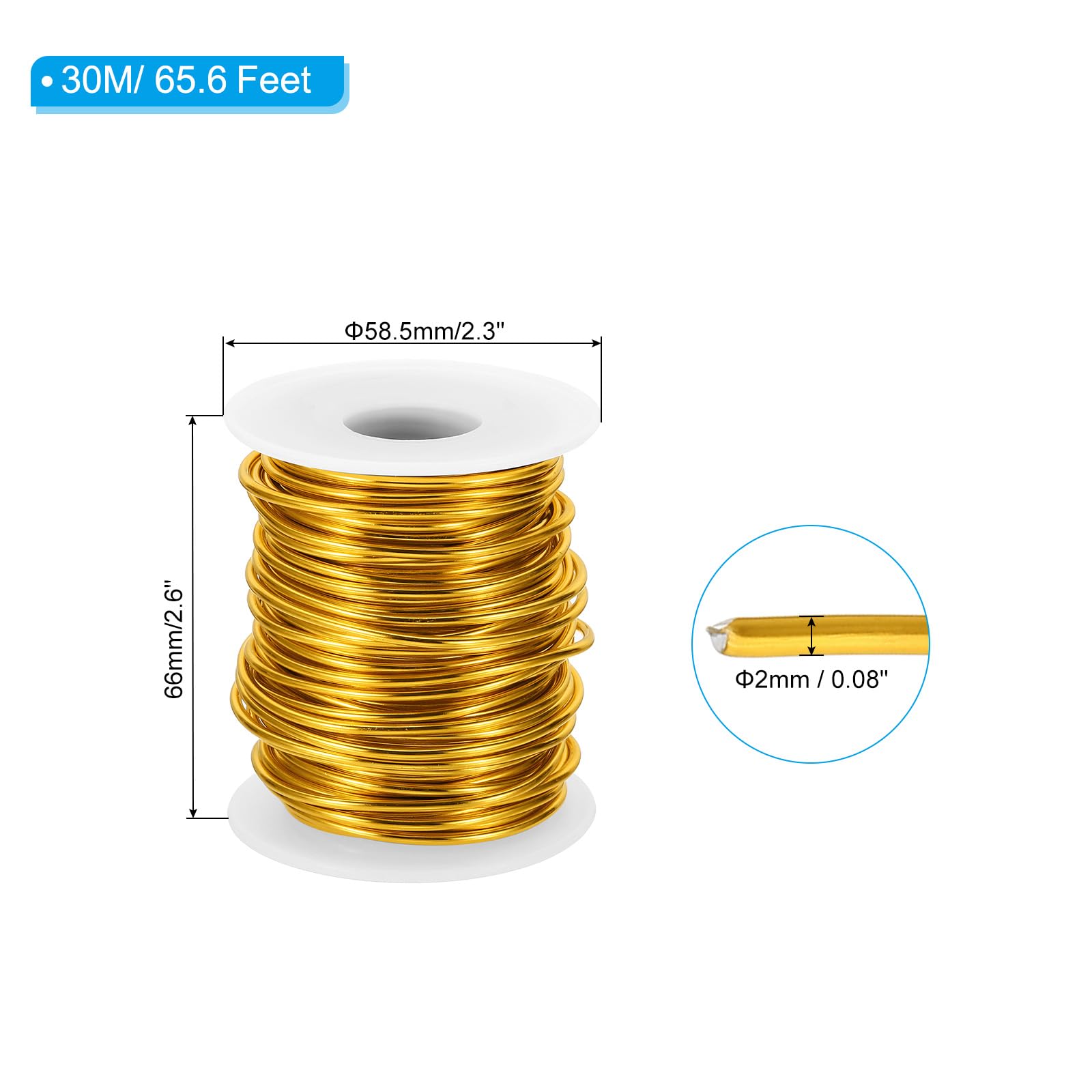 PATIKIL 12 Gauge 2mm Aluminum Craft Wire, 65.6Ft Metal Wire Armature Bendable Wire for Jewelry Making Metal Wrap DIY Yellow - Image 2