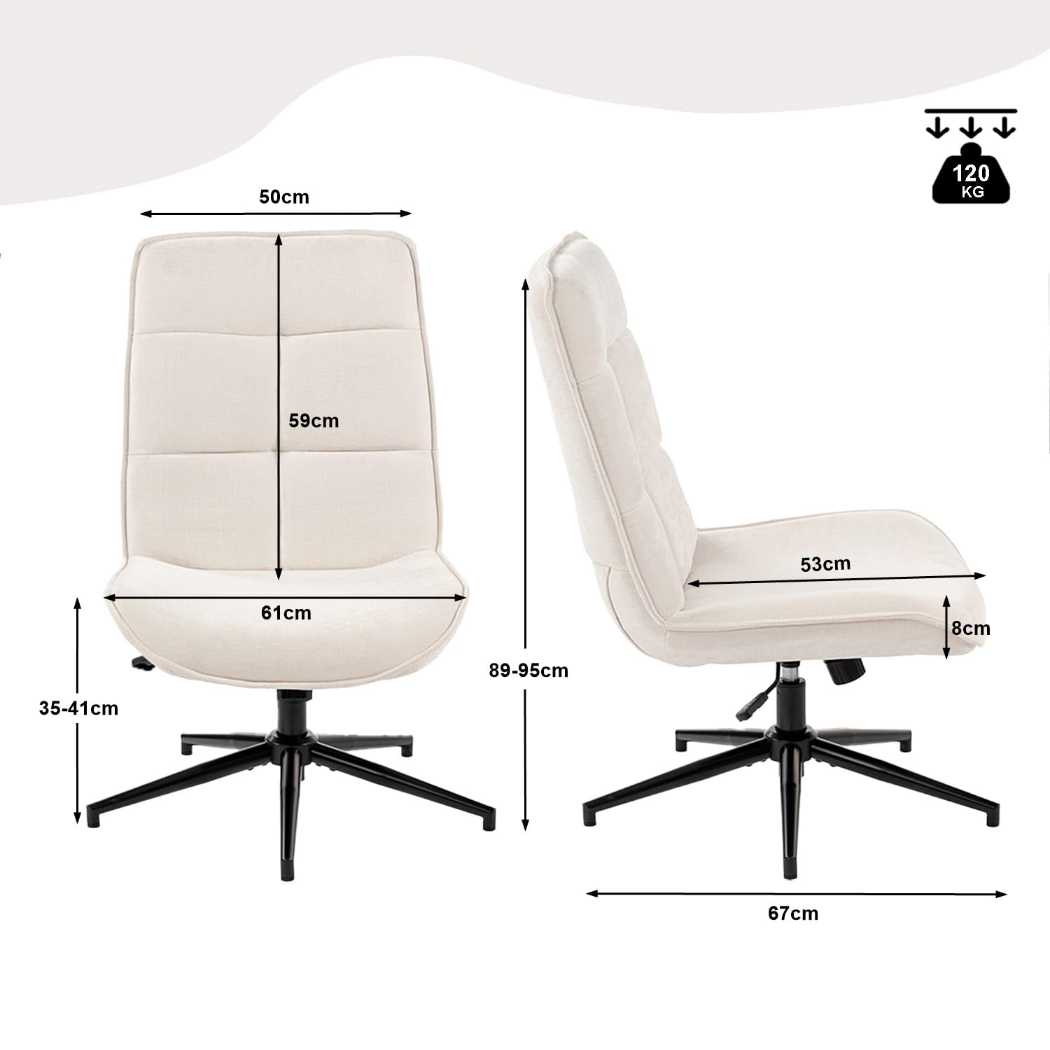 MEUBLE COSY Poltrona Imbottita Girevole Sedia da Salotto Funzione di Inclinazione Libera per Camera Poltroncina Relax con Seduta Spessa Schienale Alto in Tessuto Chenille Beige