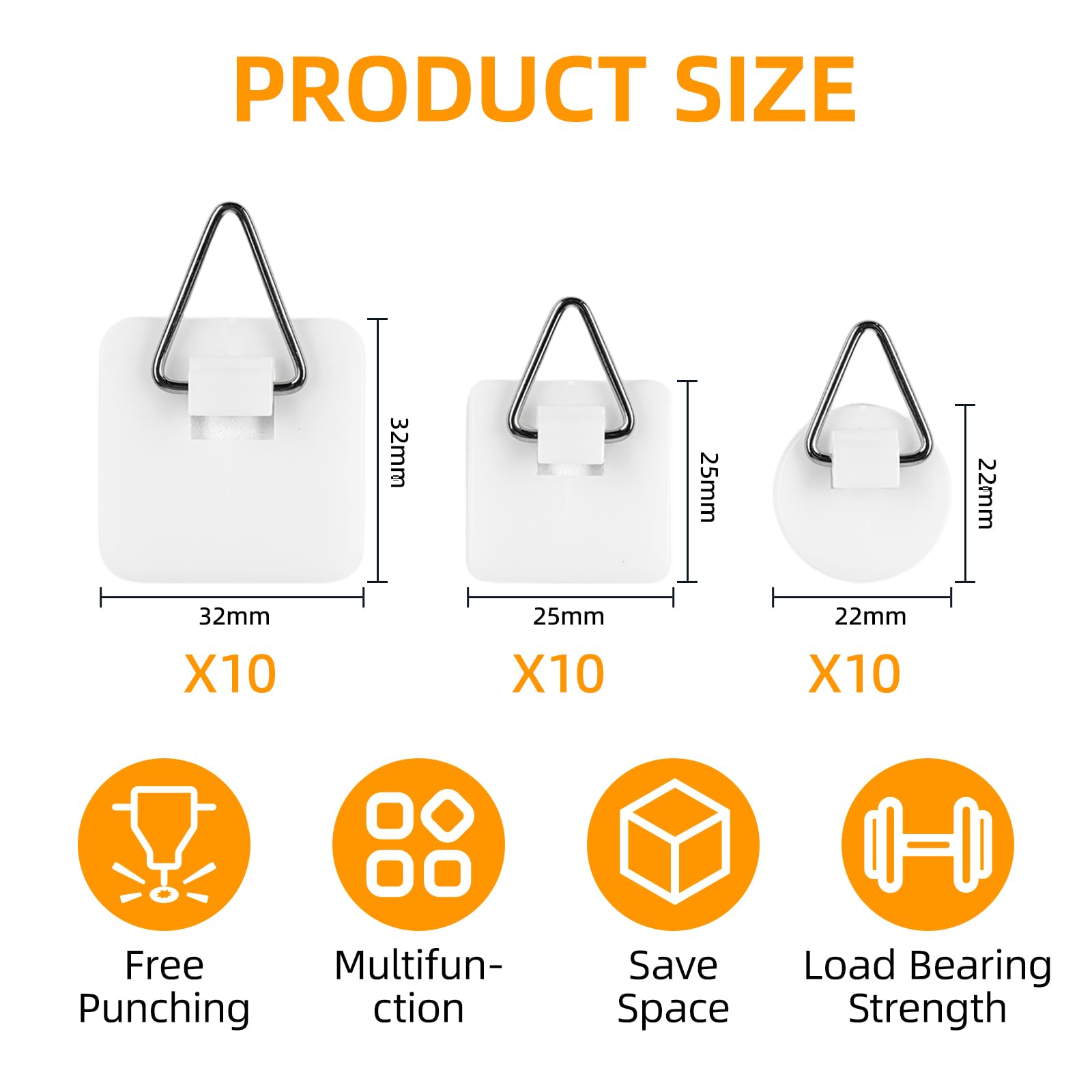Adhesive Picture Hooks for Wall Hanging, Appendi Quadri Senza Chiodi, 30 Ganci Adesivi