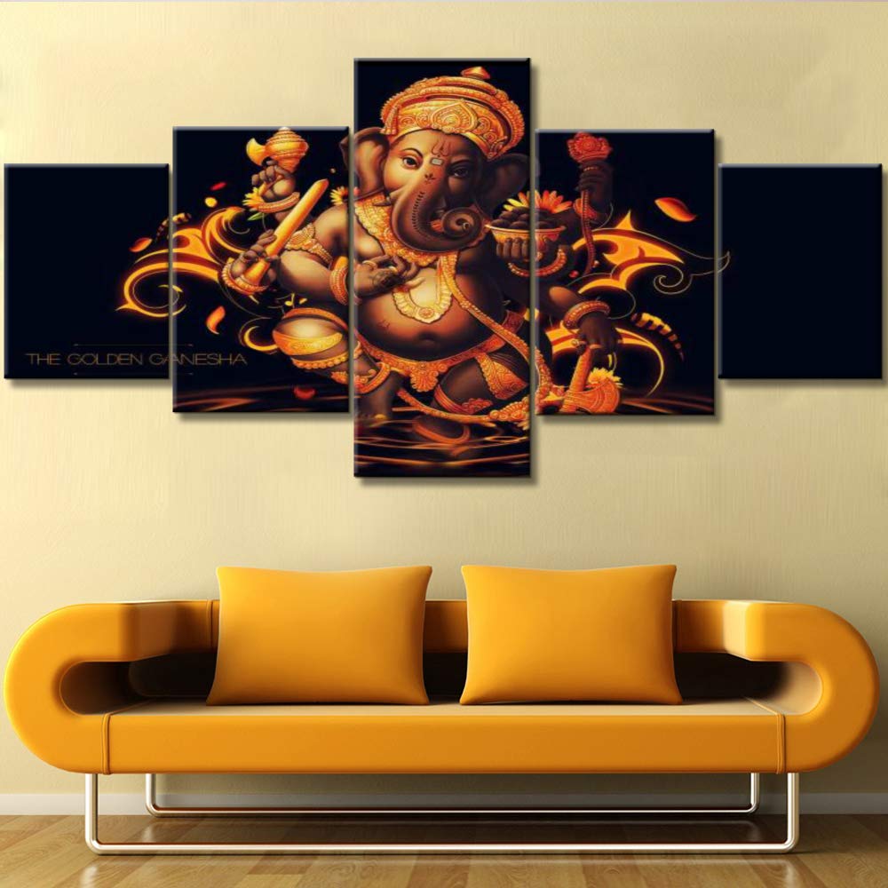 5 Piece Canvas Wall Art Ganesha Decorations Ganapati Religious