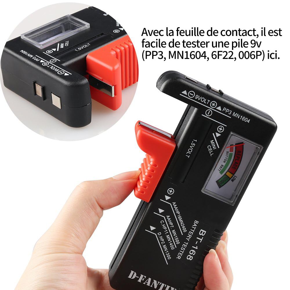D-FantiX Testeur de Piles Universel BT-168 pour AA AAA C D 9V 1.5V