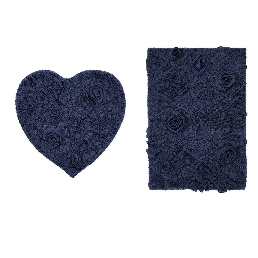 Navy Color Extra Absorbent Cotton Material 2 Piece Bathroom Rugs Non Slip 34 in L X 21 in