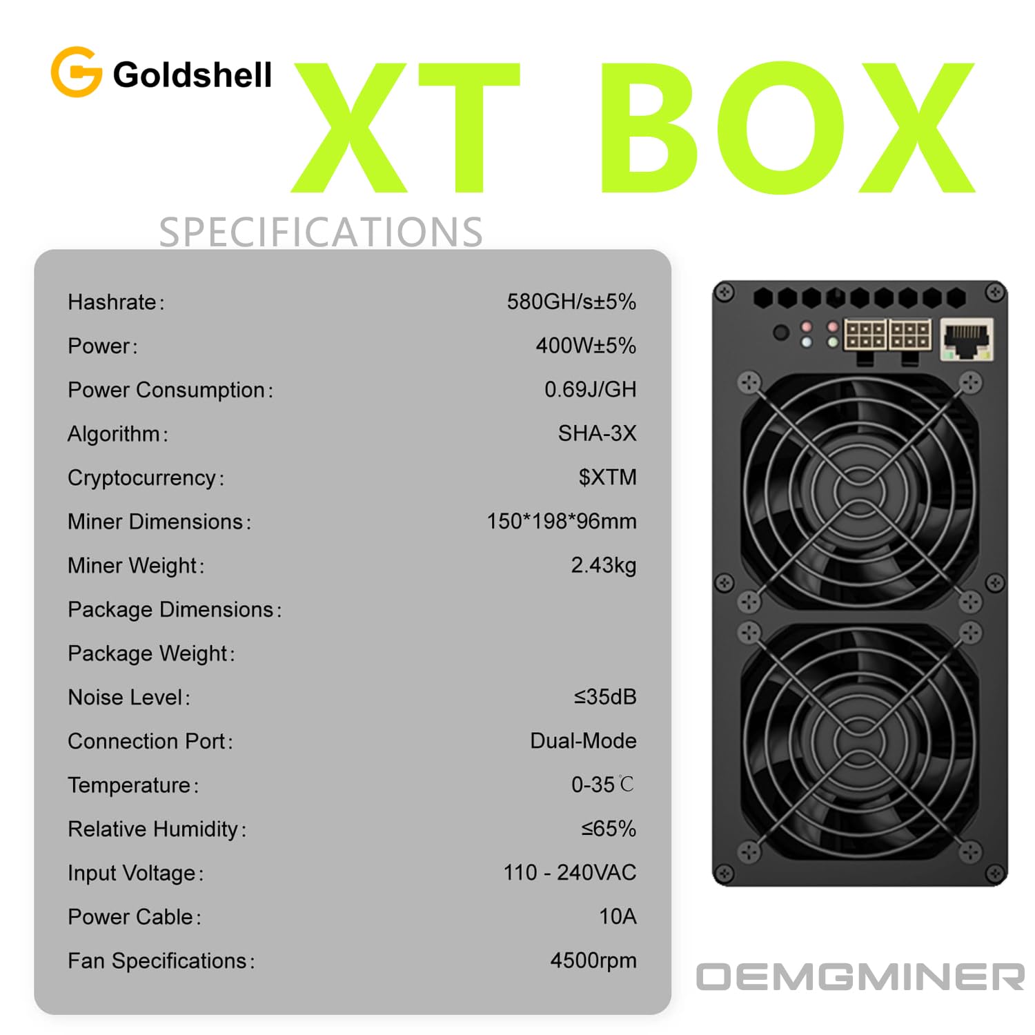 Amazon.com: New Goldshell XT Box 580Gh/s 400W ASIC Miner for Tari