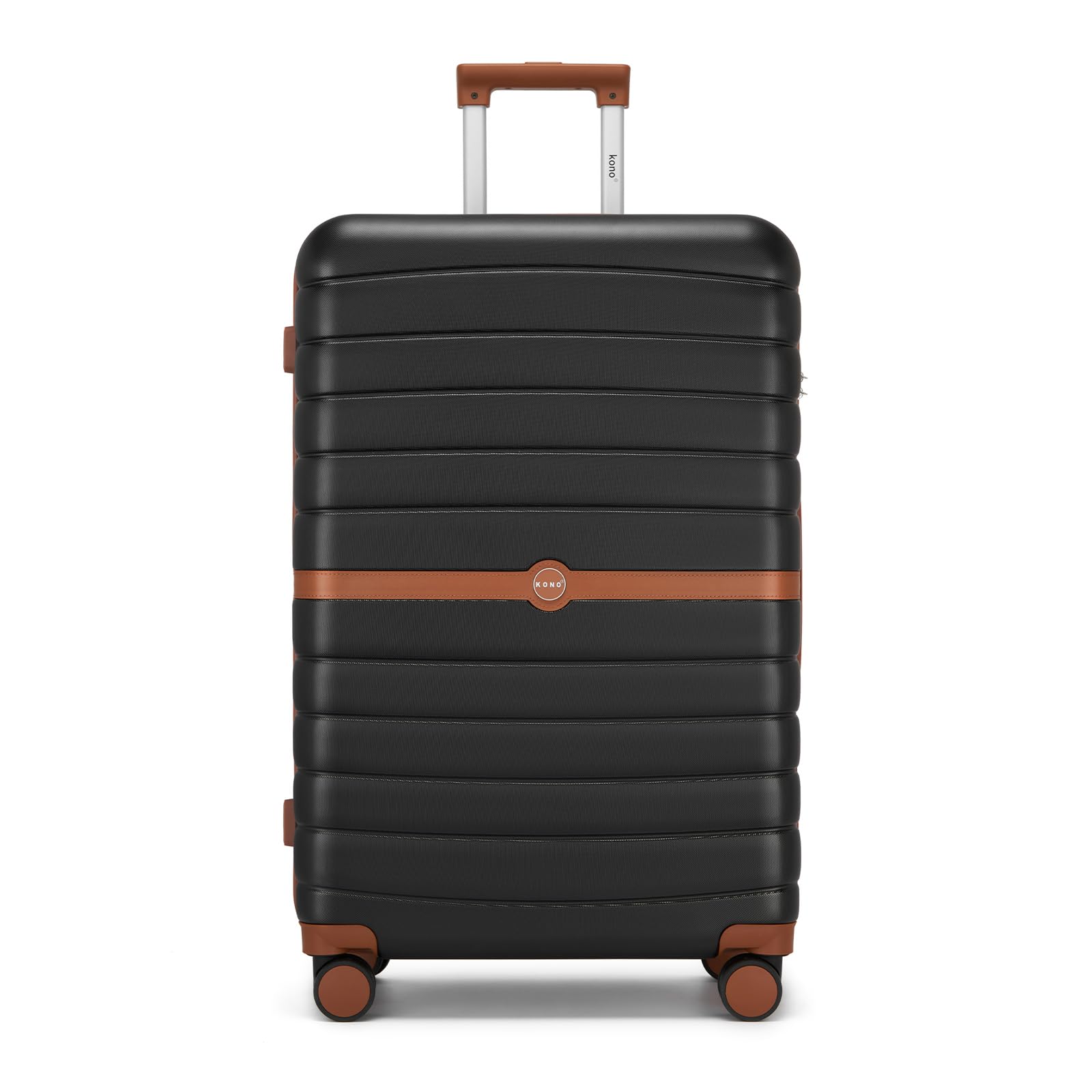 KONO Valigia Grande 76,5 cm, Trolley ABS+PC con 8 Ruote, Nero/Marrone