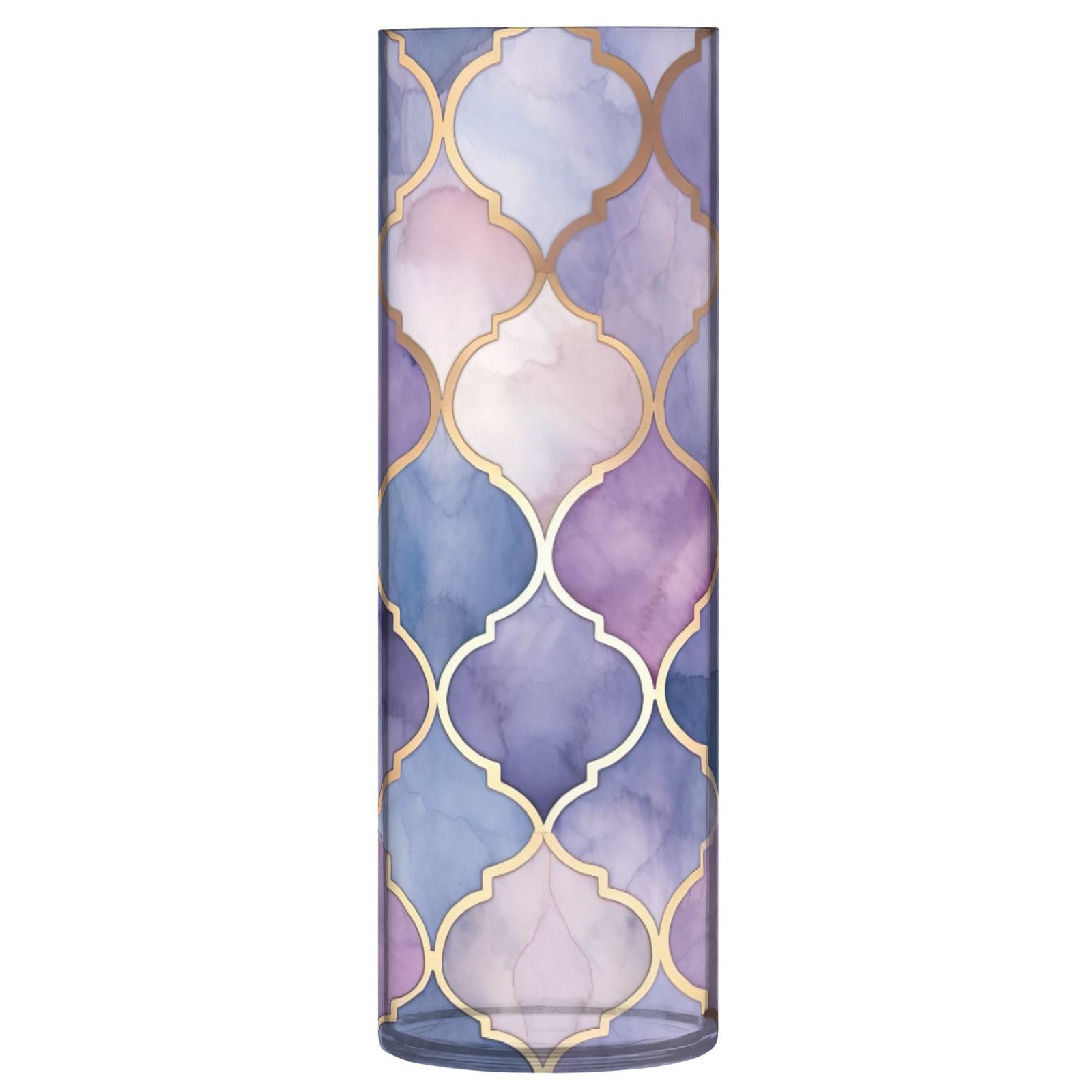 SKYSHU Moroccan Tiles Plastic Cylinder Flower Vase for Plants Bouquet, 1 Pack Unbreakable Tall Clear Vase for Wedding Centerpieces Home School Office Decor, 11.8 x 3.9 Inch