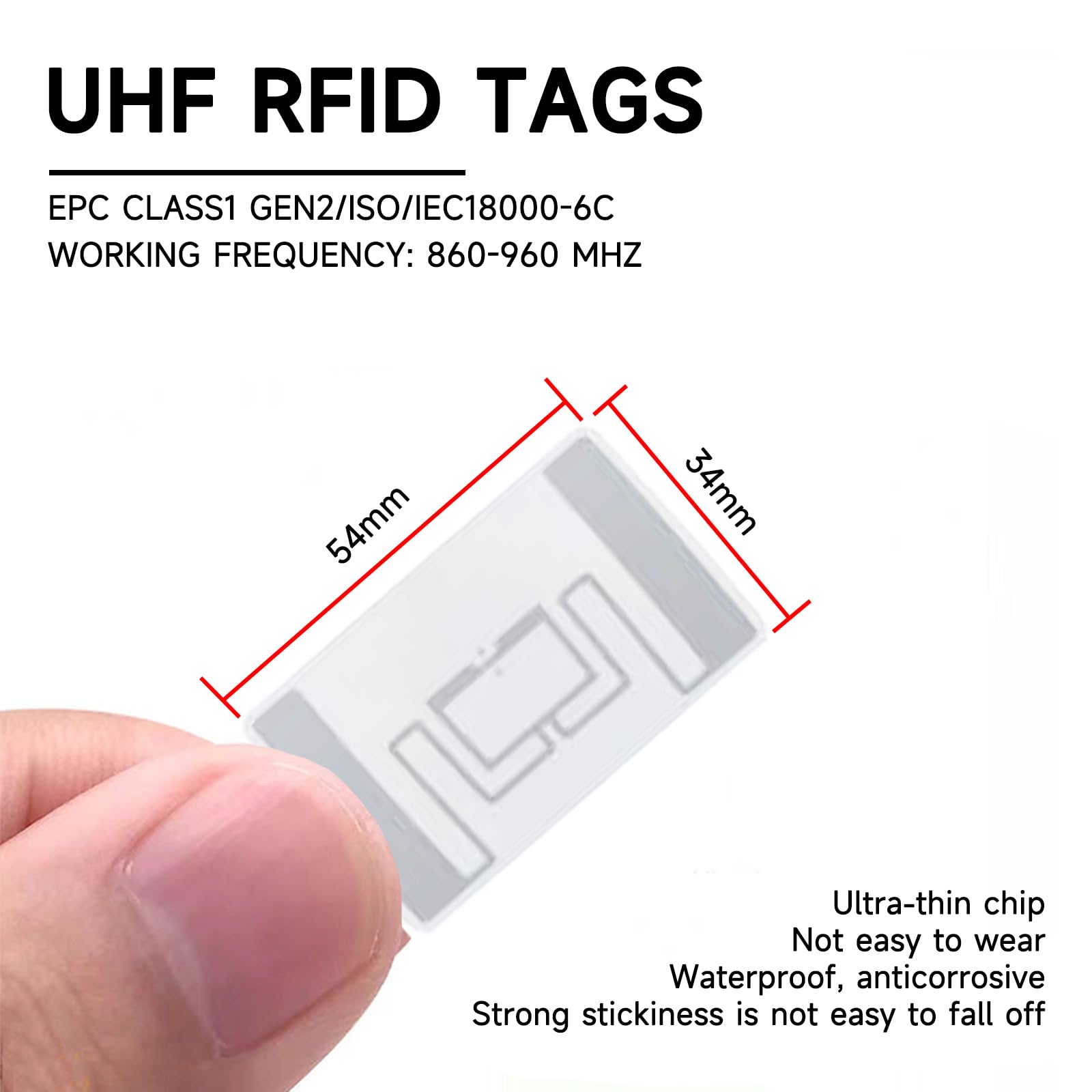 YANZEO 100 etiquetas RFID UHF 54x34mm Etiqueta RFID 860-960MHZ Etiqueta RFID autoadhesiva para supermercado Biblioteca Documentos Gestión de almacén