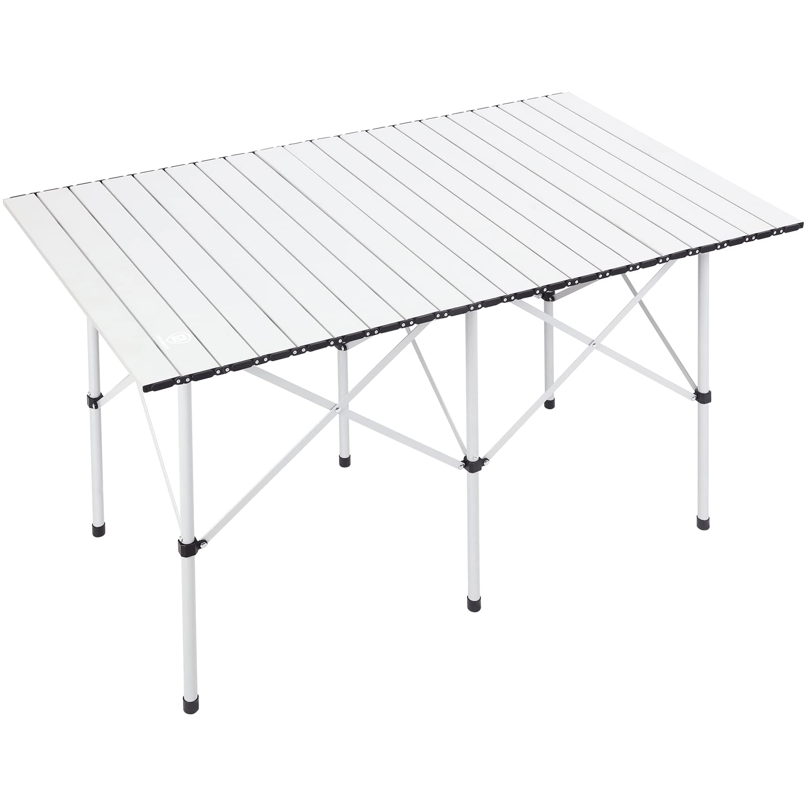 EVER ADVANCED Folding Camping Table 4 ft with Aluminium Roll Up Table Top, Outdoor Garden Table Heay Duty with Carry Bag, Portable for 4-6 Person Picnic, Dinning, Party and BBQ White