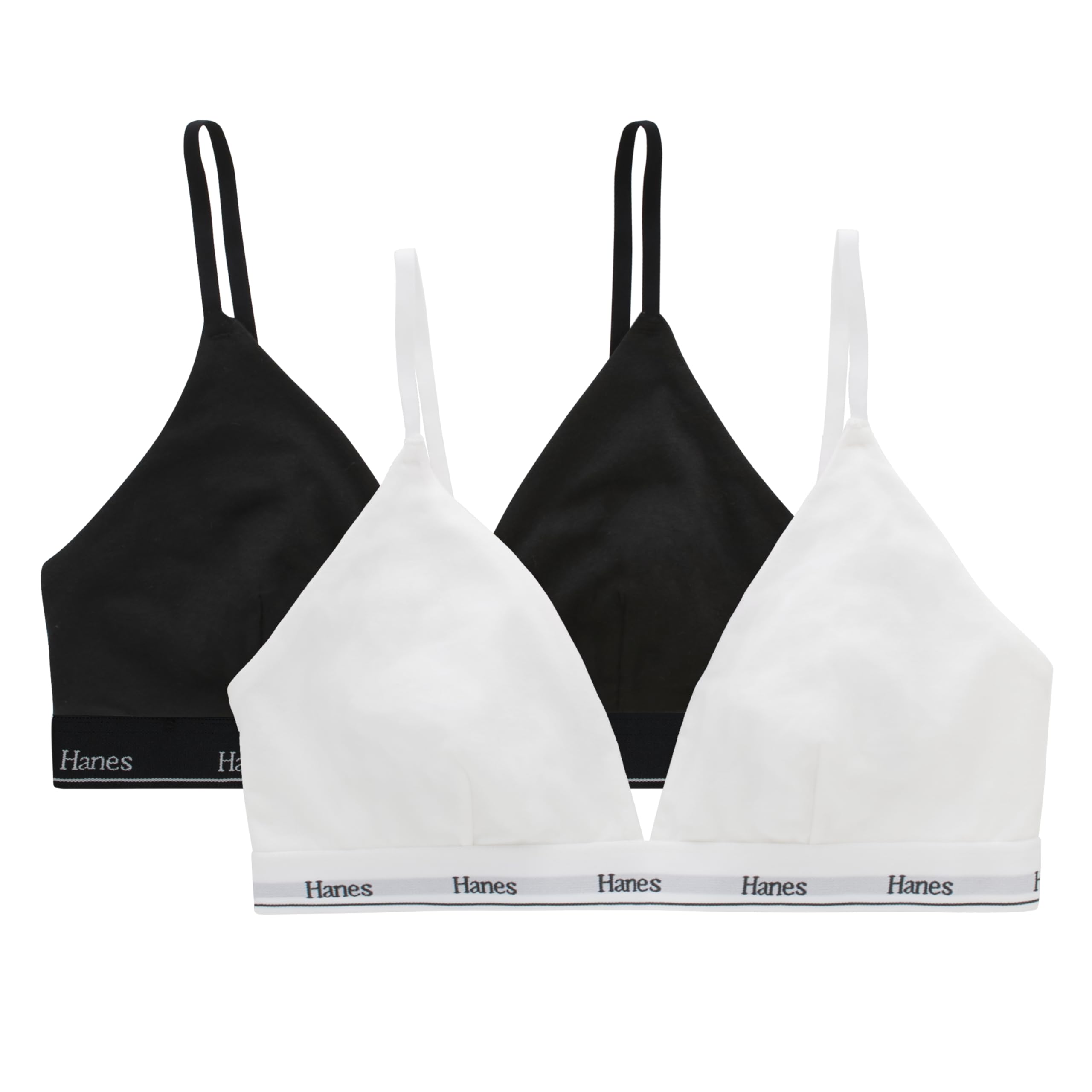 Hanes Womens Triangle Bralette Pack 2-Pack Originals Breathable Stretch Cotton Bras for Women Wireless Bra