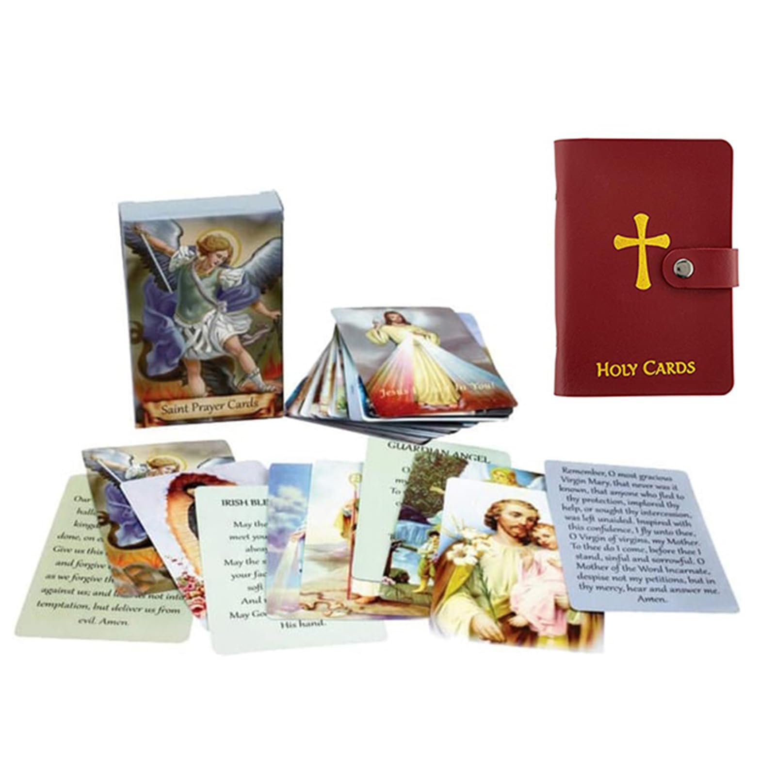 Red Holy Prayer Card Holder - 54 Holy Prayer Cards, Pu Leather Holy Cards Binder With Cross Embroidery, Catholic Christian Prayer Card Organizer, Portable Holy Cards Album For Devotional Cards (Red)