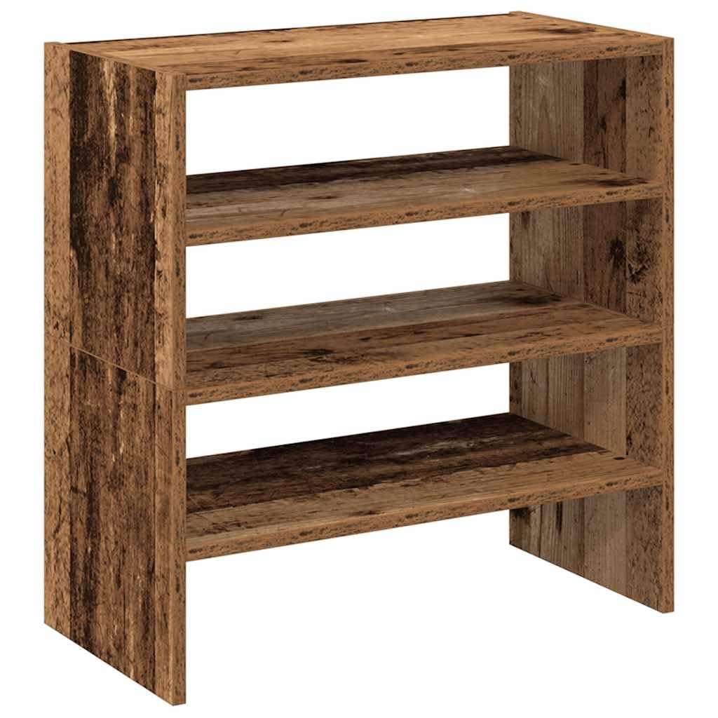 Schuhregale 2 Stück stapelbar Holzwerkstoff Altholz-Optik 60x30x30,5 cm Schuhablage für Flur Diele Eingangsbereich platzsparend Organizer mit Mehreren Fächern für Sneaker Stiefel Hausschuh