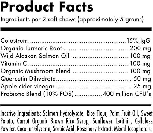 Miniatura 8 de Masticables para aliviar la alergia para perros y suplemento inmunológico y digestivo con aceite de salmón silvestre, calostro, cúrcuma, probióticos