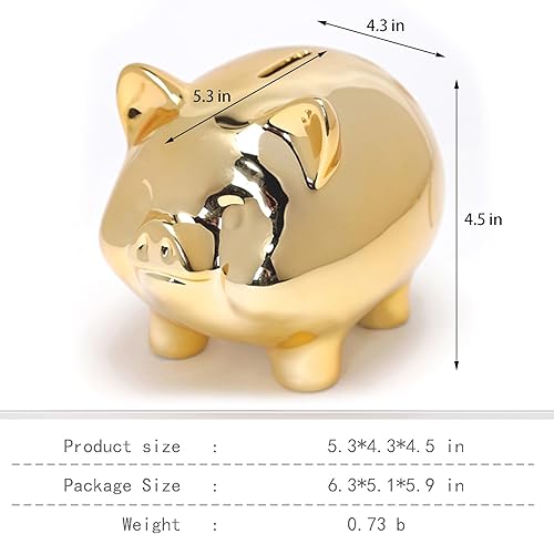 Miniatura 2 de Banco de dinero de cerámica para niños, tarro de almacenamiento de monedas, tarro de cumpleaños (alcancía - dorado)