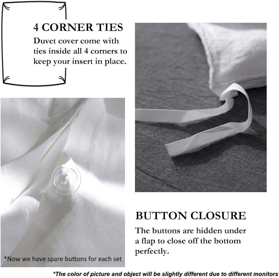 Miniatura 6 de Juego de funda de edredón de 100 % lino lavado natural puro, juego de funda de edredón de 3 piezas (tamaño Queen, blanco)