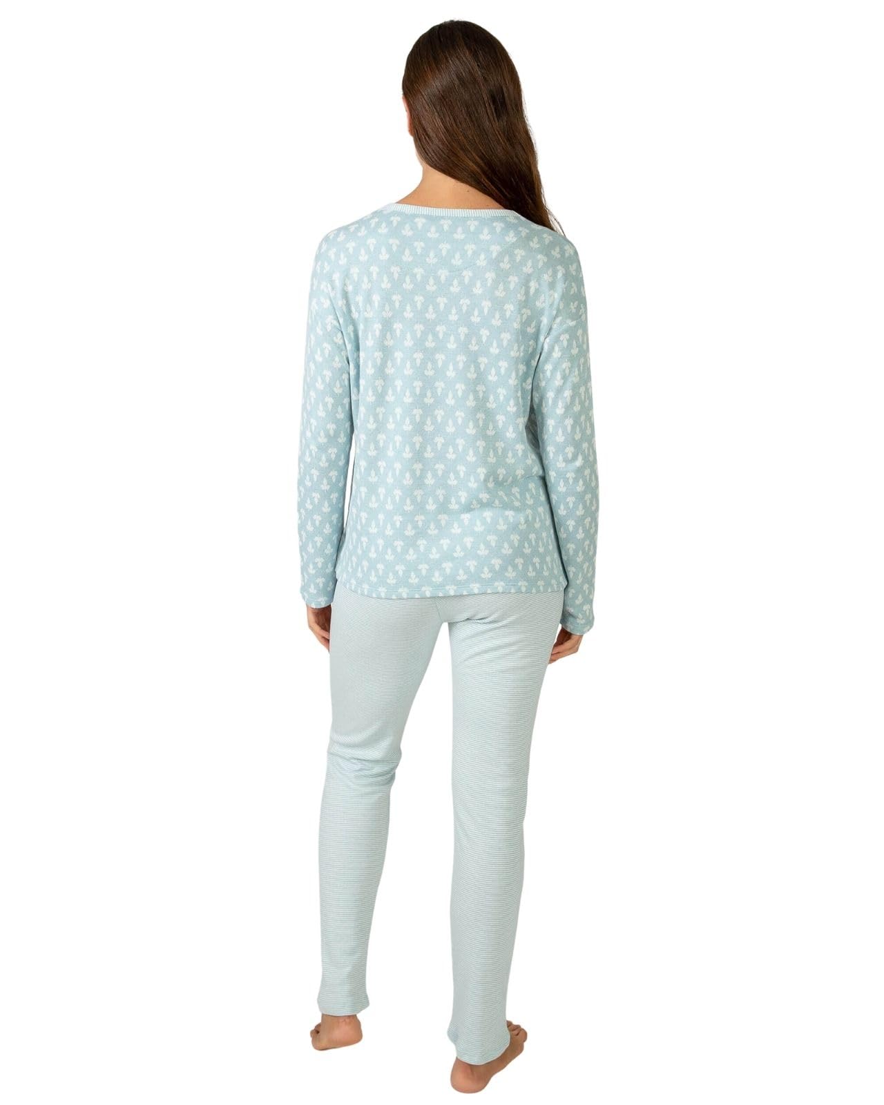 MASSANA Pijama de Mujer para Invierno P751250, Conjunto de 2 Piezas, Manga Larga con Estampado y Pantalón Liso
