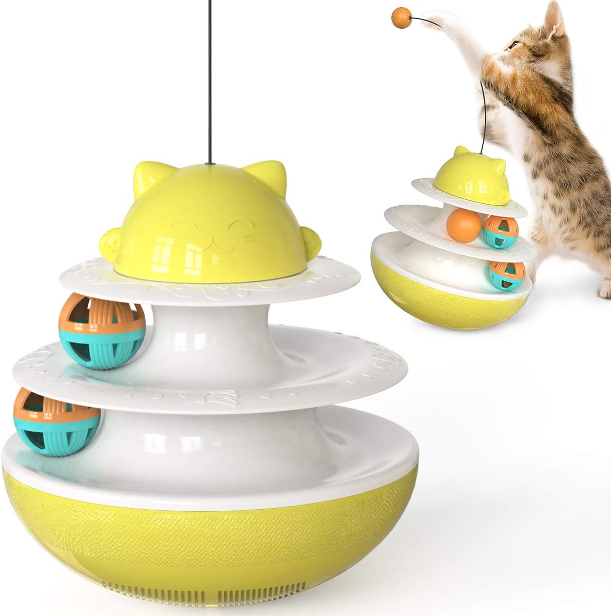 MOOS Pet Toy cat Toy Tumbler Three-Layer Rotating Ball Orbital Ball Toy (Yellow)