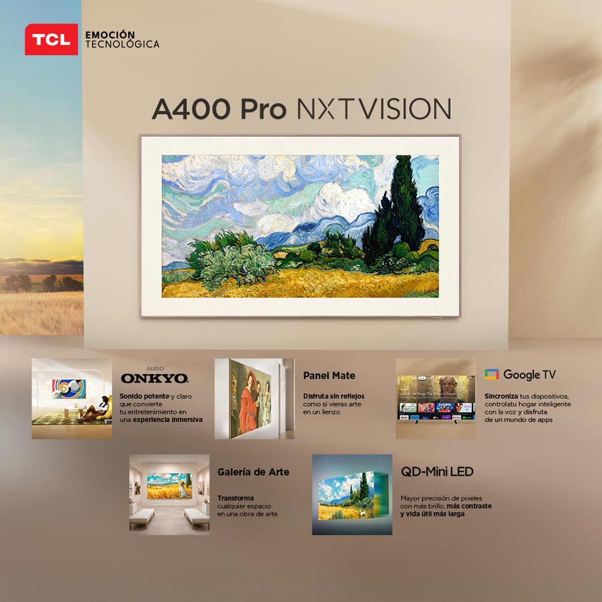 TCL 65A400 Pro TV with Onkyo audio system illustration