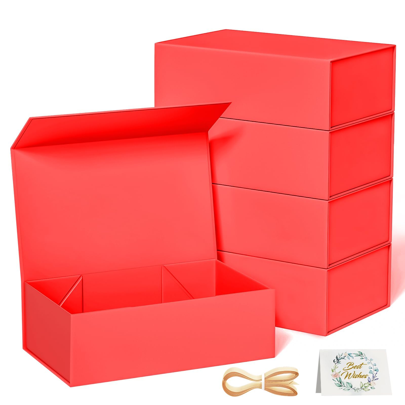 RYDDOY 5 Pack Red Gift Box, 13.8x9.5x4.3'' Large Gift Boxes with Lids