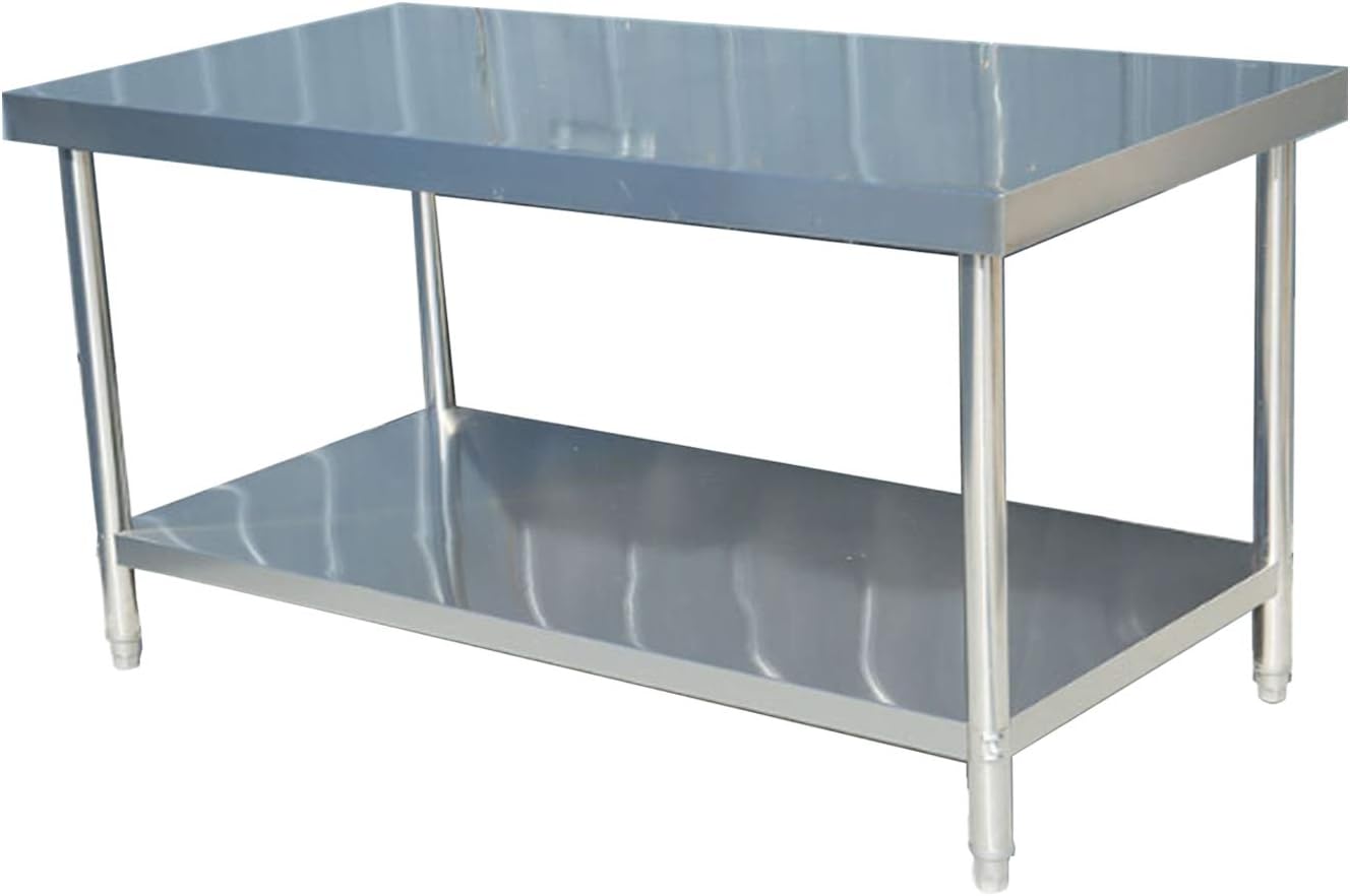 Stainless Steel Workbench Commercial Storage Workbench Two-Tier Load 500kg Balcony Storage Workbench for Kitchen Hotel Household (100 * 60 * 80)
