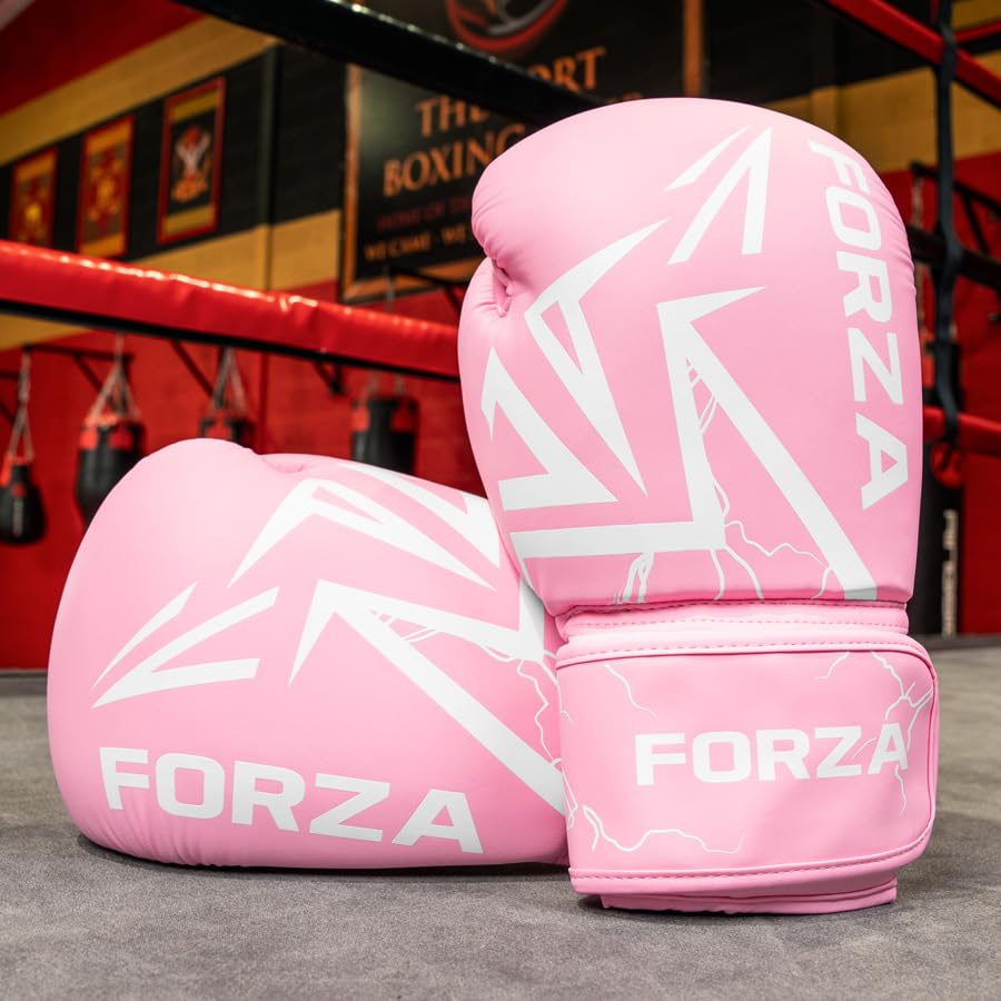 FORZA Boxing Gloves - Durable PU Leather Gloves with Layered Foam Padding for Optimal Comfort and Protection in Training (Pink, 10oz (55-68Kg))