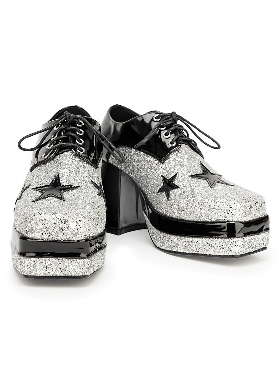 Disco Plateau-Schuhe für Herren - schwarz-Silber- Wet-Look - Schuhgröße: 42-43