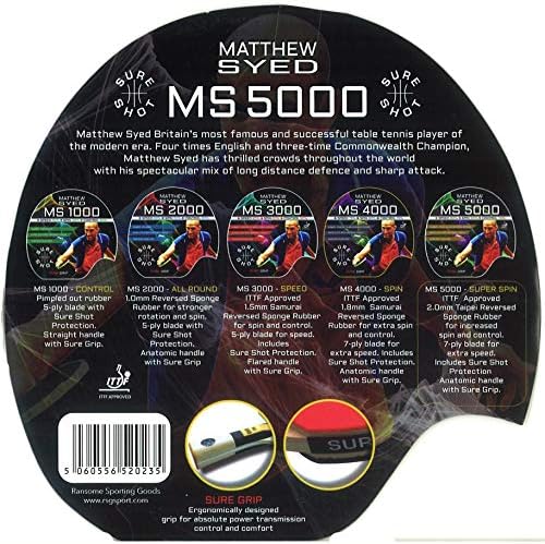 Sure Shot Matthew Syed MS-5000 Table Tennis Bat, ITTF Approved 2.0 mm Taipai Rubber