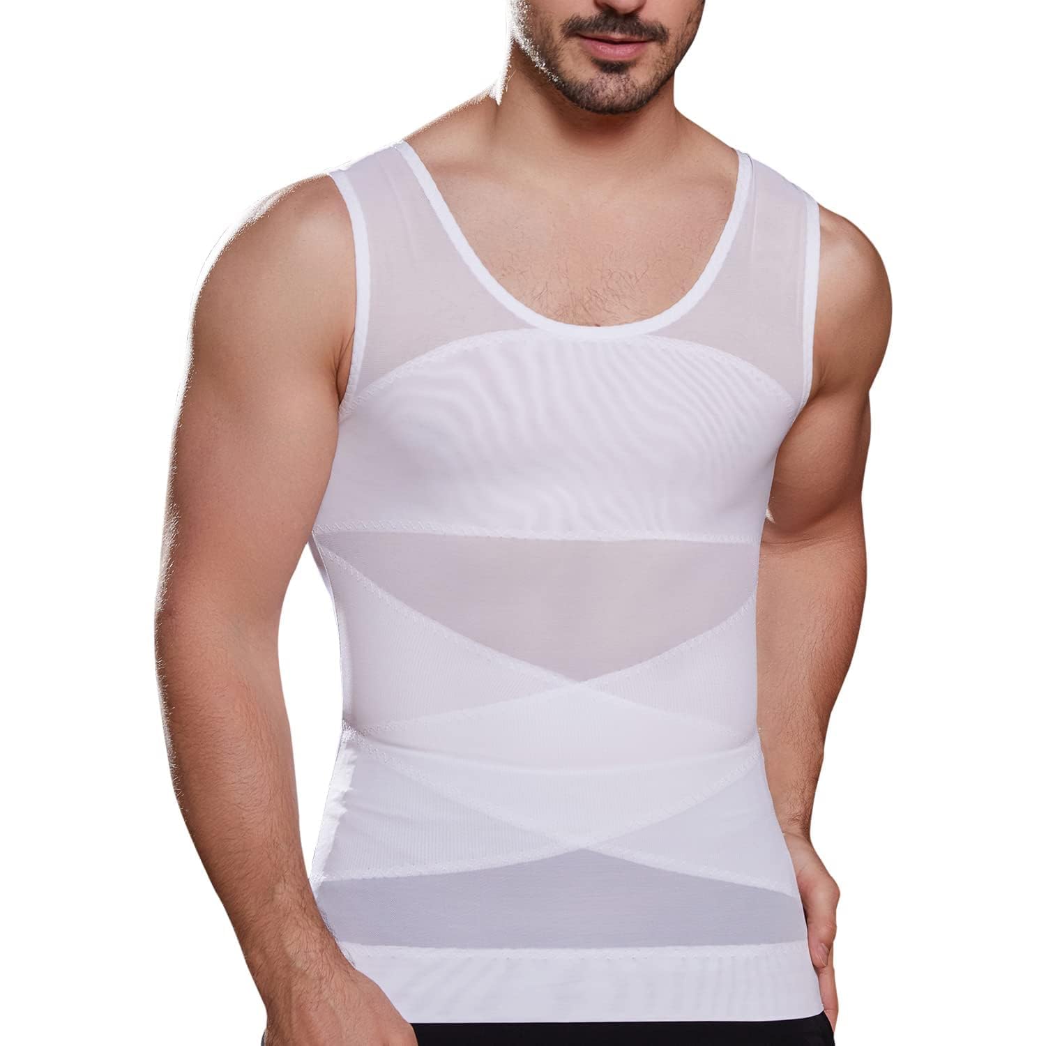 Sponsored Ad – Mens Compression Shirt Slimming Undershirt, Shapewear Body Shaper Chest Compression Tummy Control Tank Top, for Yoga, Gym, Fitness, Running, Cycling, for All-Day Wear Under(L)